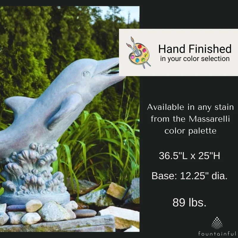 Lying Dolphin Plumbed Concrete Water Statue - Massarellis #4105