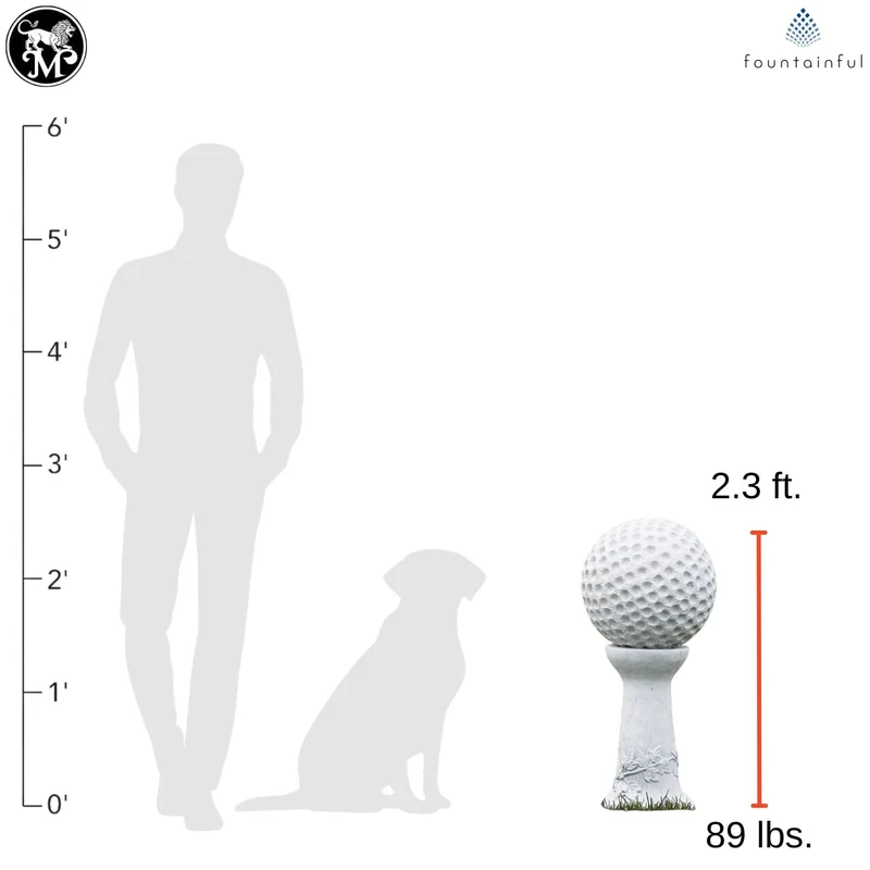 Golf Ball on Pedestal Concrete Garden Statue - Massarellis 4248