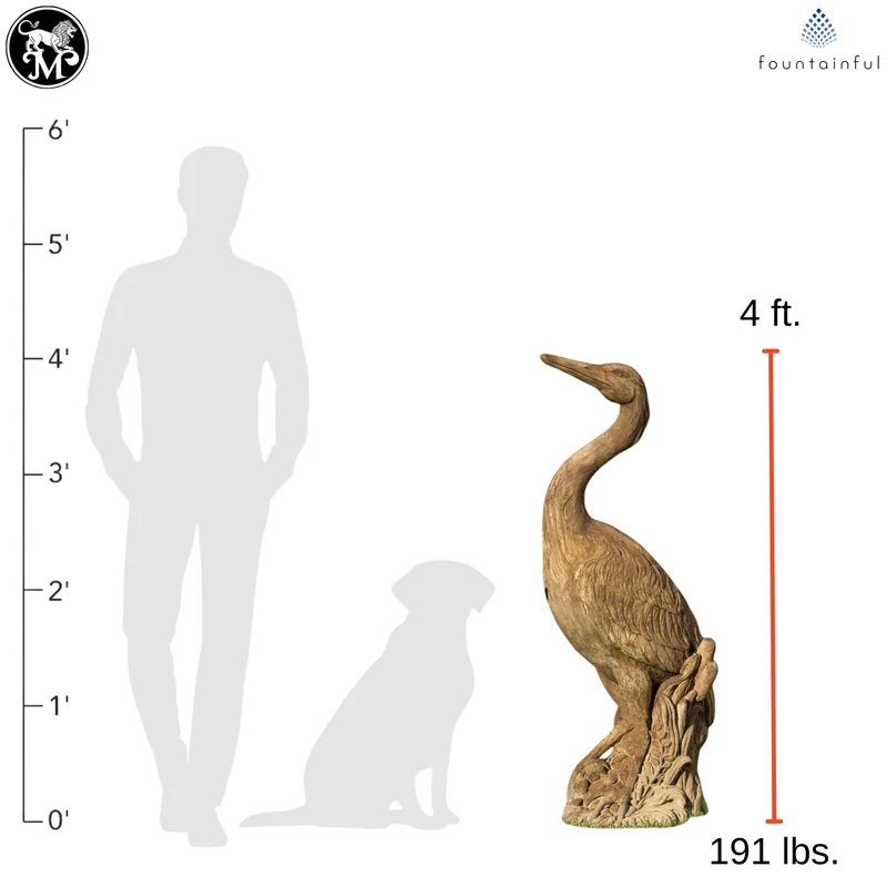 Heron (4 ft.) Concrete Garden Statue - Massarellis #2145