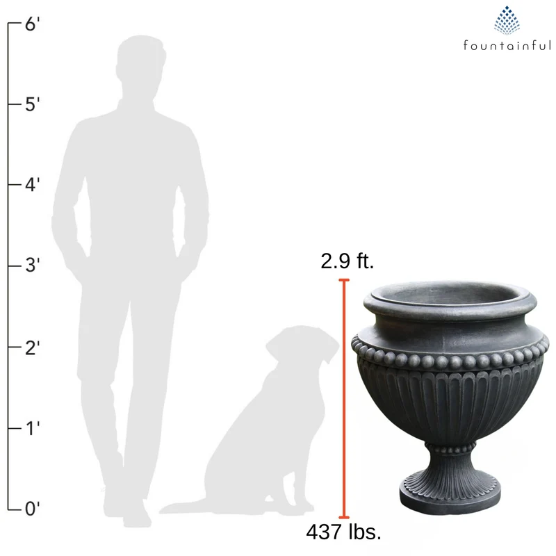 Beaded Large Concrete Urn Planter - Massarellis #6971
