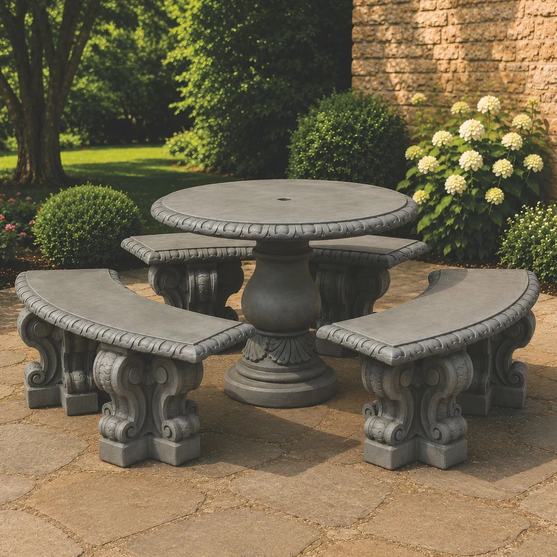 Verona Concrete Table & Bench Set - Massarellis #4850