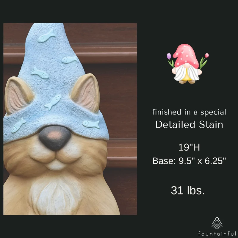 Cat Garden Gnome Concrete Statue - Massarellis #7614