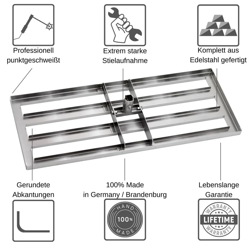 Rasenrakel B-Ware RISISANI Premium L-80 in acciaio inox