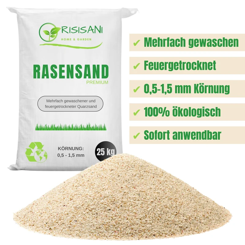 RISISANI Premium sabbia per prato 25 kg | Sabbia di quarzo con granulometria 0,5-1,5 mm