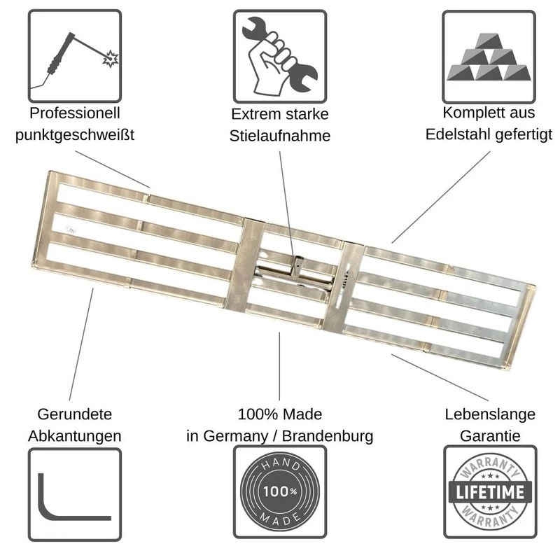 Rasenrakel RISISANI Premium XXL-160 in acciaio inox