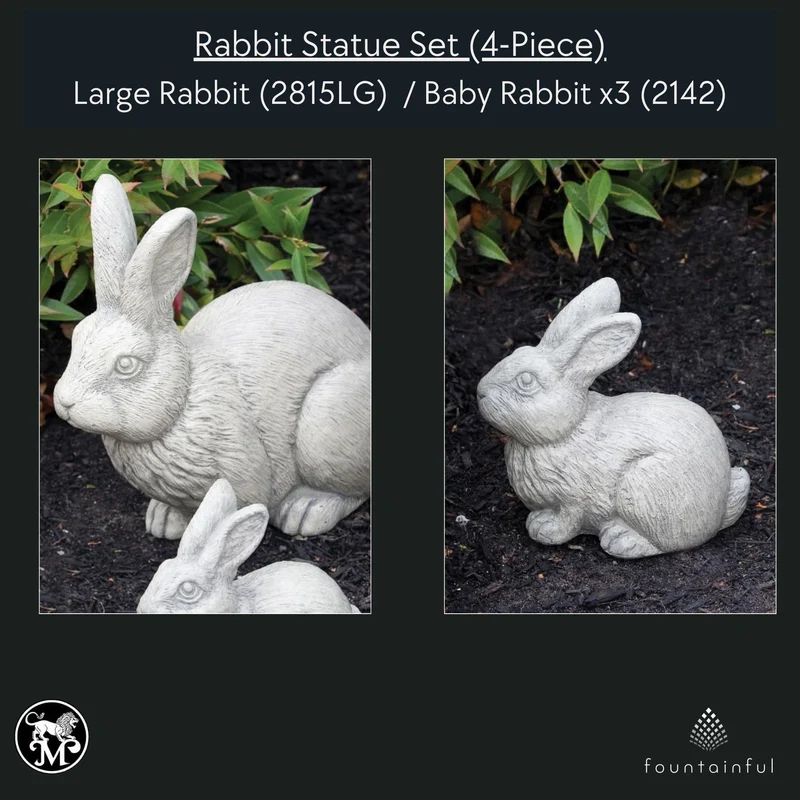 Rabbit Set 4-Piece Concrete Garden Statues - Massarellis #2815