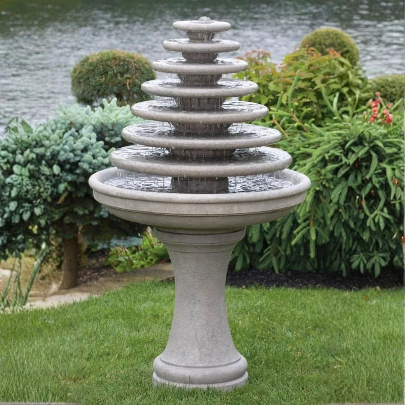 Gozo 7-Tier Concrete Garden Fountain - Massarellis #3663
