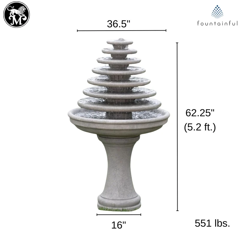 Gozo 7-Tier Concrete Garden Fountain - Massarellis #3663