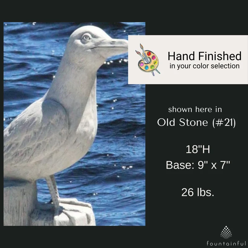 Seagull on a Piling Concrete Garden Statue - Massarellis #4080