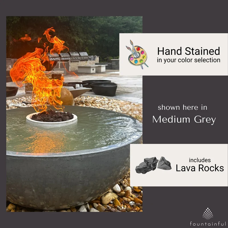 360° Fire & Water Bowl Concrete Fountain