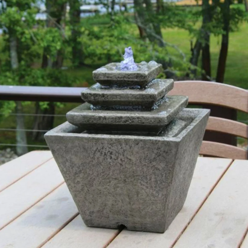Squared 3-Tier Concrete Tabletop Fountain - Massarellis #3839