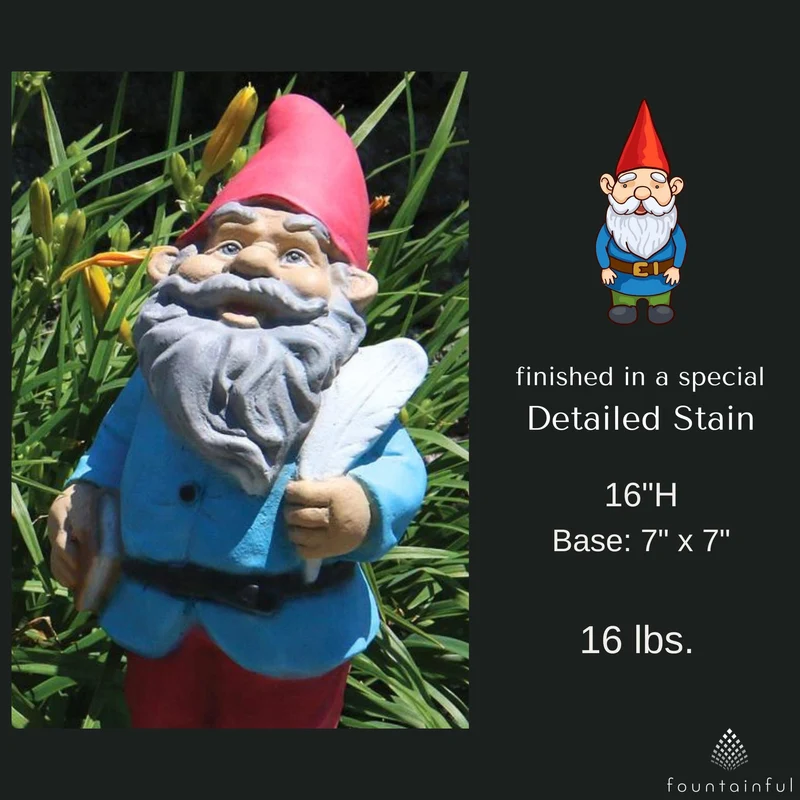 Lazy Daze Writer Gnome Concrete Statue - Massarellis #2383