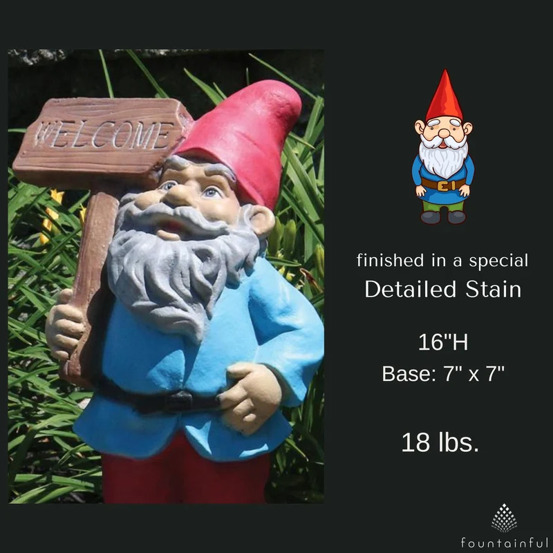 Lazy Daze Welcome Gnome Concrete Statue - Massarellis #2387