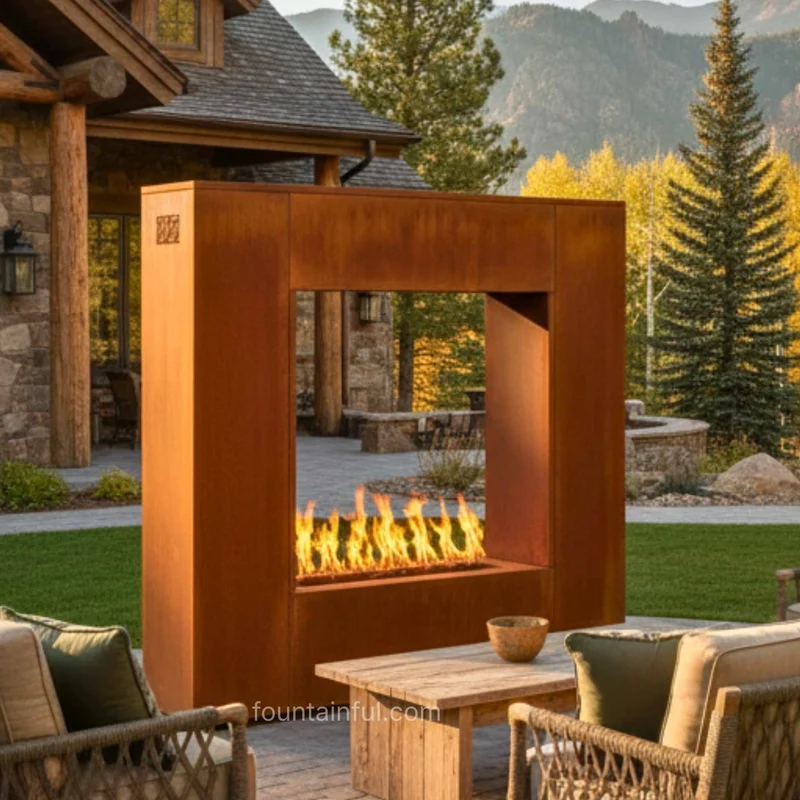 The Williams Gas Fireplace in Luxury Metals - Outdoor Plus