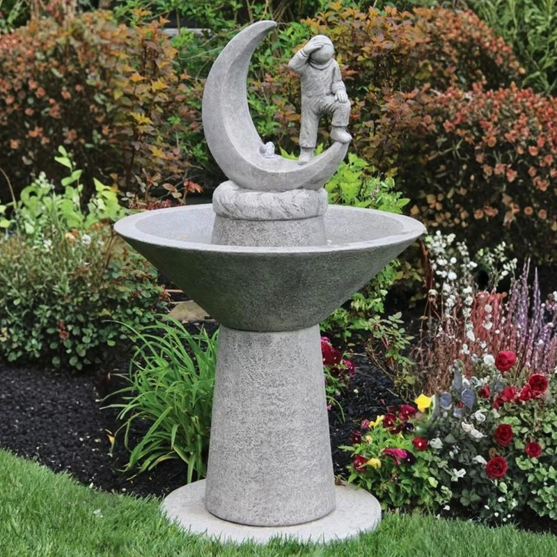 Garden Astronaut Concrete Fountain w/Lights - Massarellis #3829