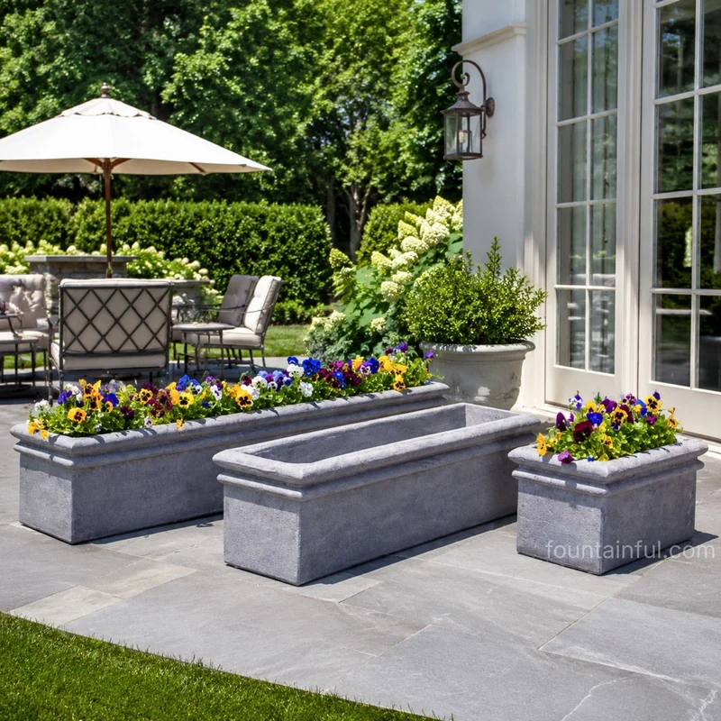 Double Rim Concrete Window Box Planters - Massarellis