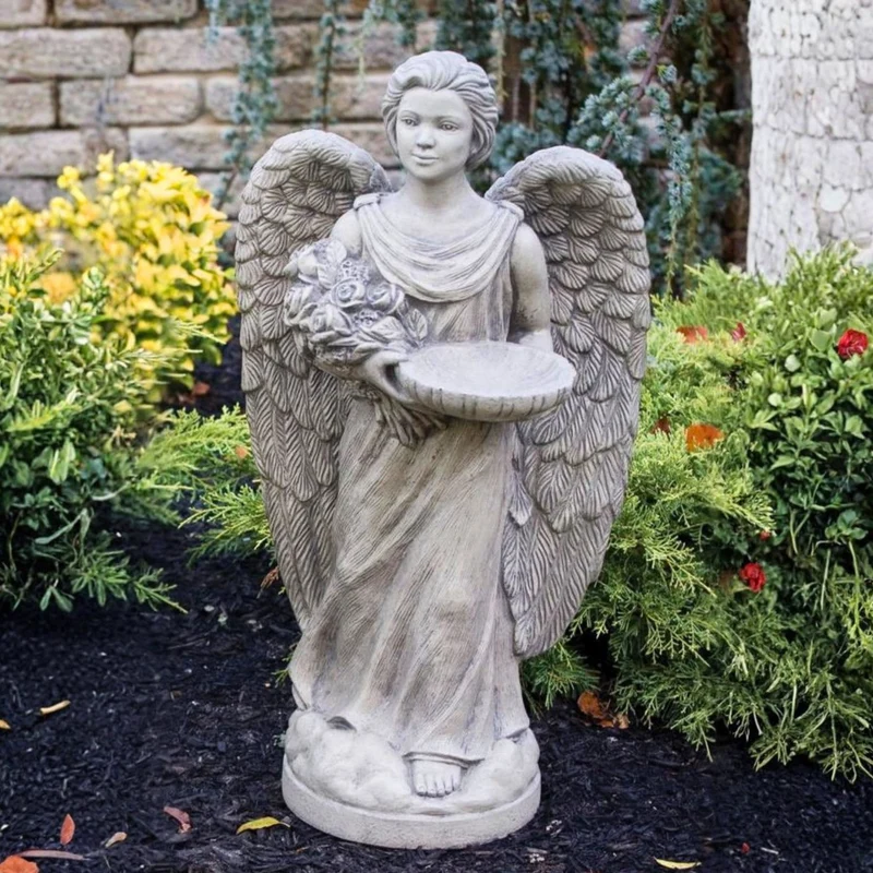 Rosebud Angel Concrete Bird Feeder - Massarellis #1325