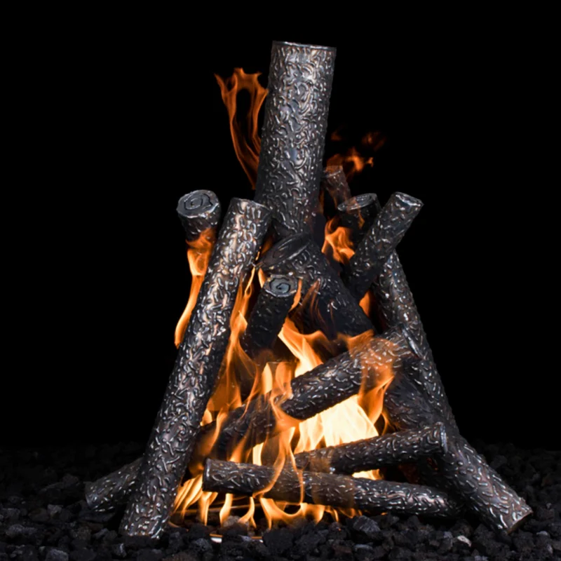 Steel Log Pile Fire Ornament - Outdoor Plus