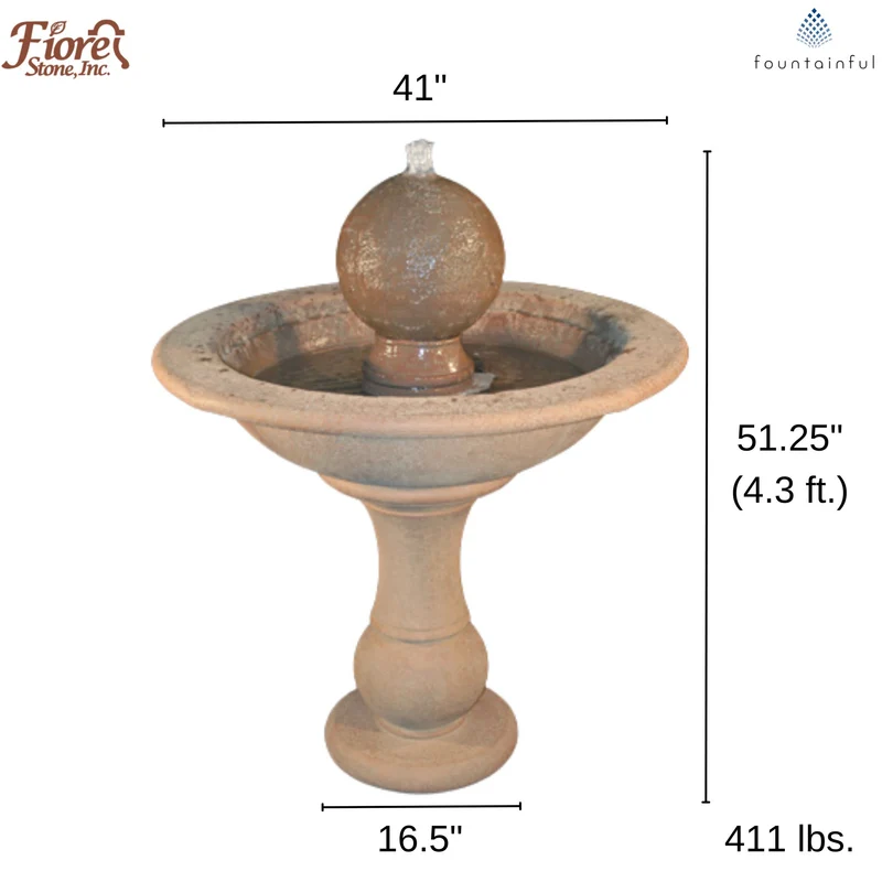 Tall Garden Sphere Concrete Bubbler Fountain - Fiore #214
