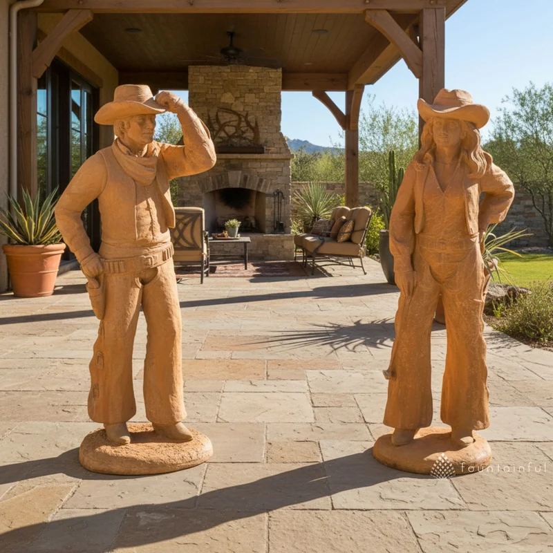 American Cowboy & Cowgirl Concrete Statues - Giannini