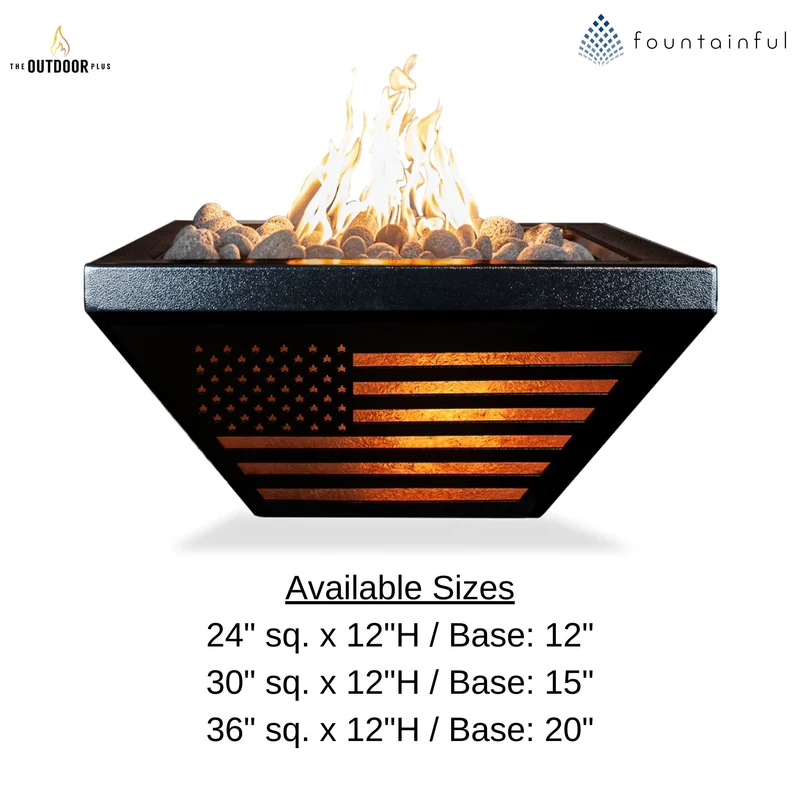 USA Flag LED Steel Gas Fire Bowl - Lighthouse Edition
