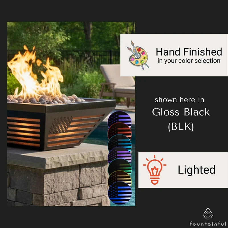 USA Flag LED Steel Gas Fire Bowl - Lighthouse Edition