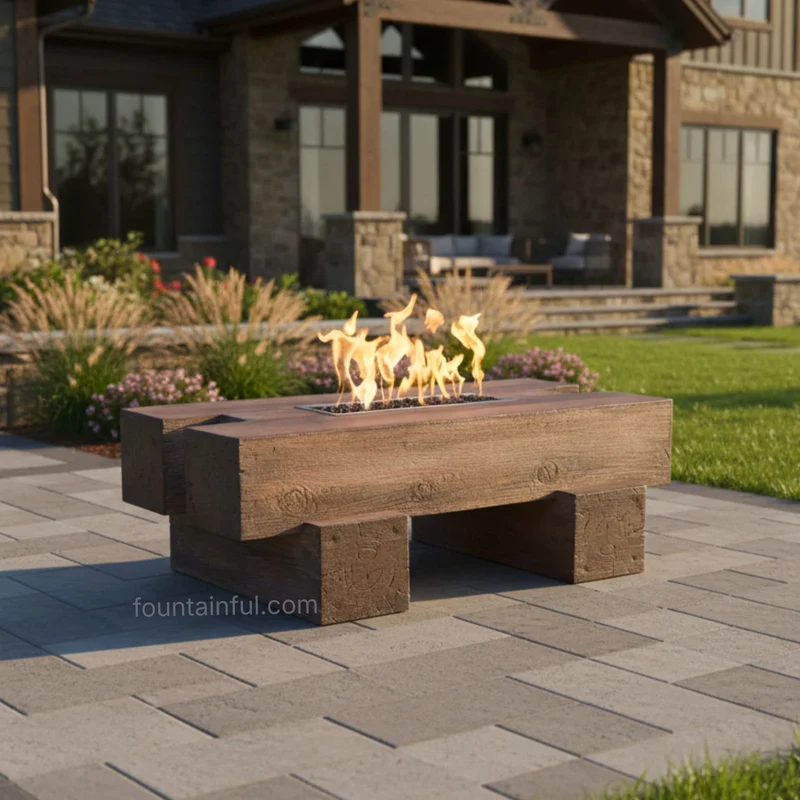 Palo "Woodgrain" Concrete Gas Fire Pit - Outdoor Plus