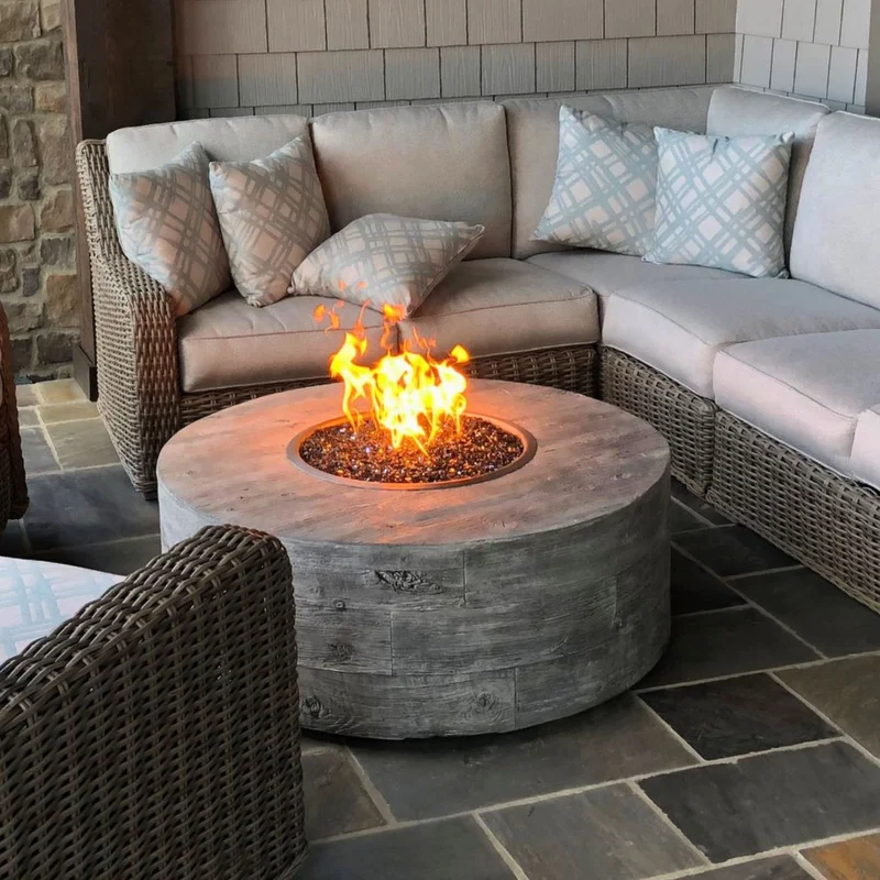 Sequoia "Woodgrain" Concrete Round Gas Fire Pit - Outdoor Plus