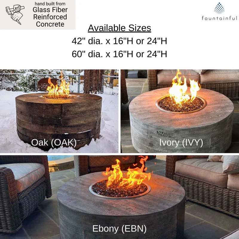 Sequoia "Woodgrain" Concrete Round Gas Fire Pit - Outdoor Plus