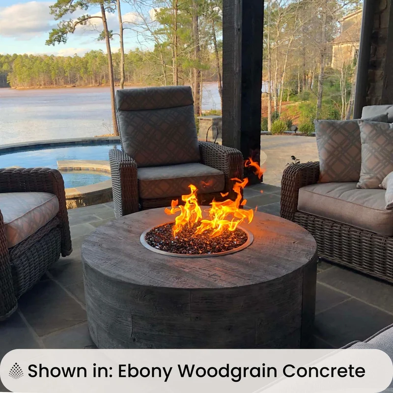 Sequoia "Woodgrain" Concrete Round Gas Fire Pit - Outdoor Plus
