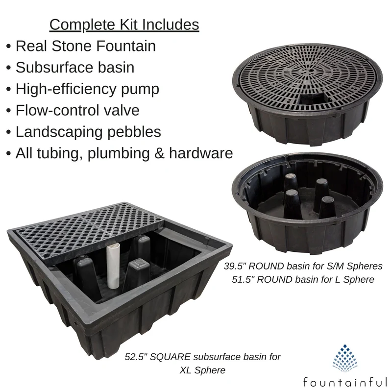 Black Granite Sphere Fountain - Complete Kit - Blue Thumb