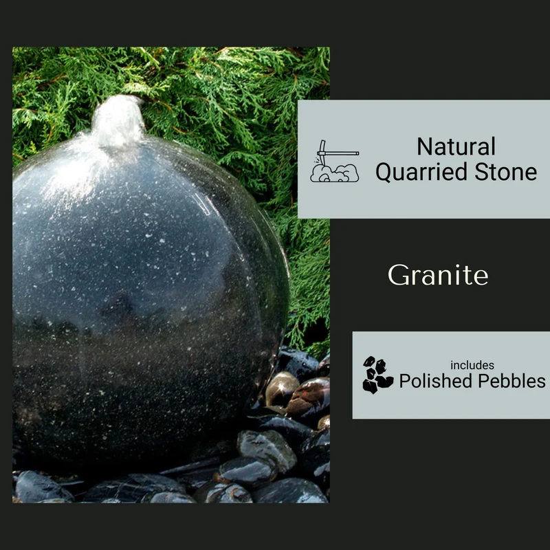 Black Granite Sphere Fountain - Complete Kit - Blue Thumb