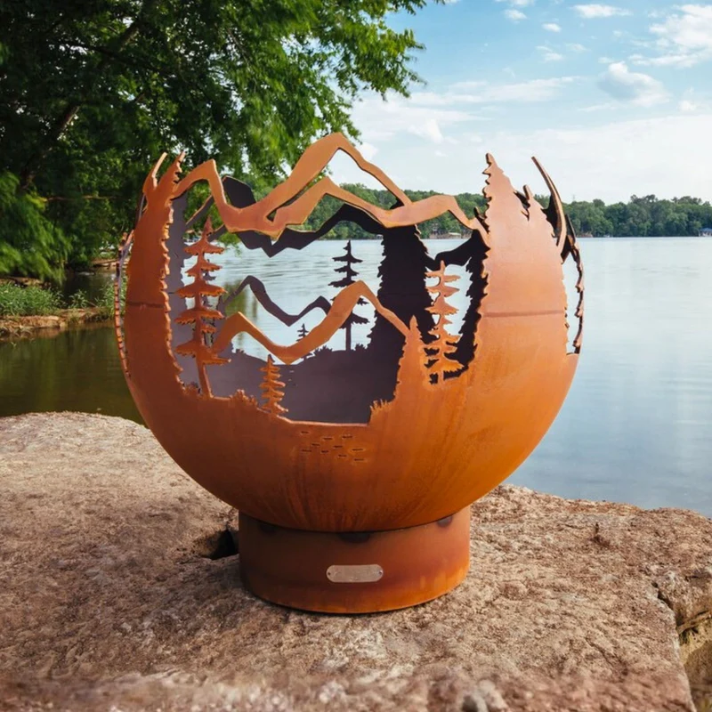 Mountain Vista Gas Fire Pit in Steel - Fire Pit Art