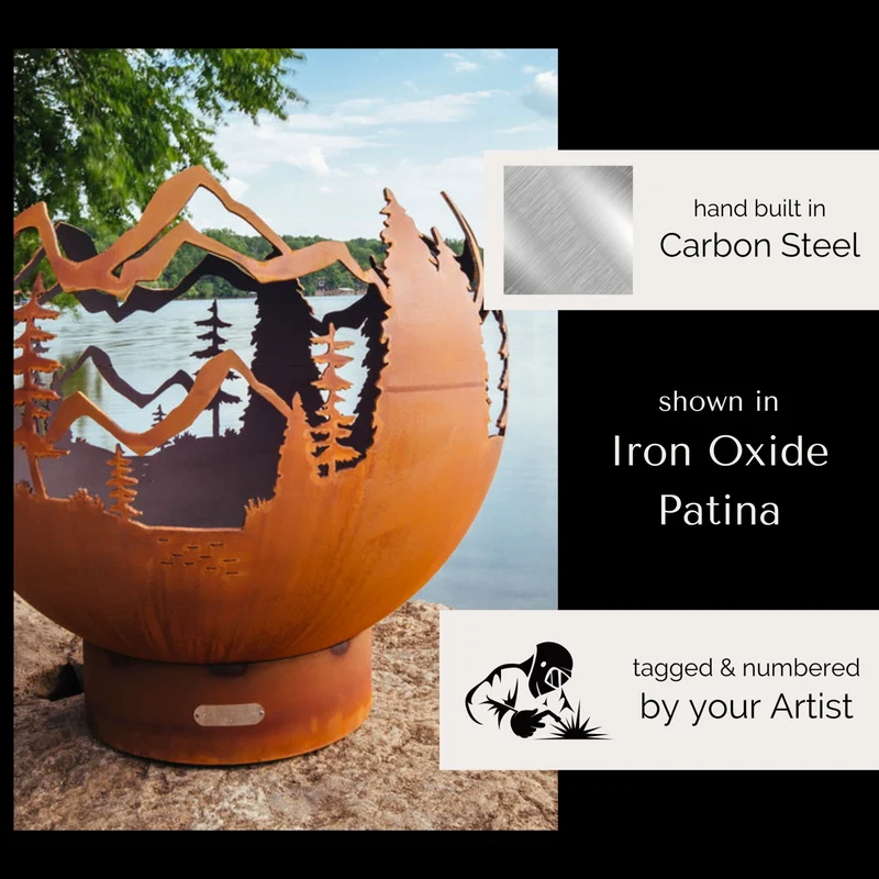 Mountain Vista Gas Fire Pit in Steel - Fire Pit Art