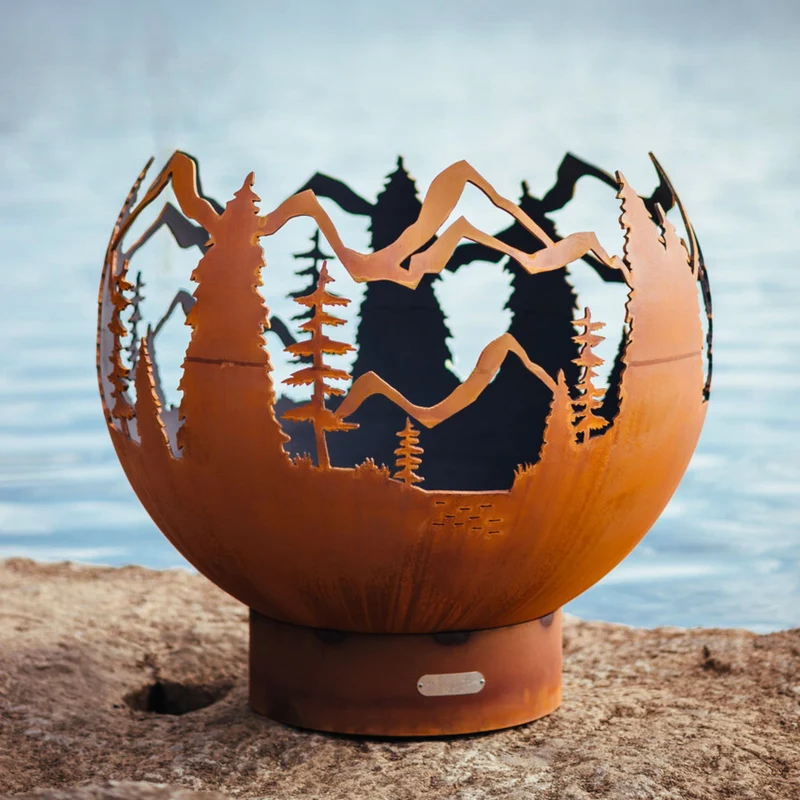 Mountain Vista Gas Fire Pit in Steel - Fire Pit Art