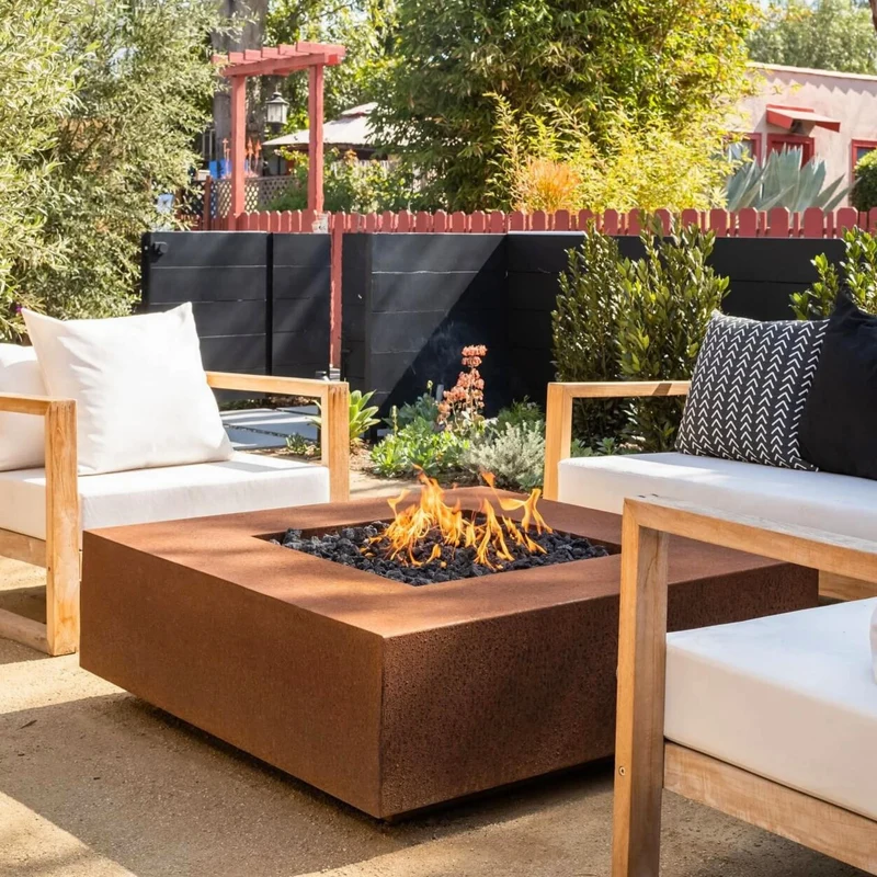 Cabo Square Gas Fire Pit in Luxury Metals - Outdoor Plus
