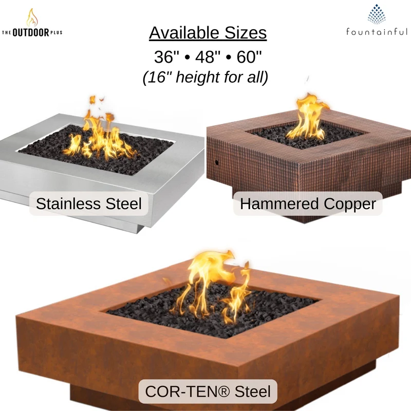 Cabo Square Gas Fire Pit in Luxury Metals - Outdoor Plus