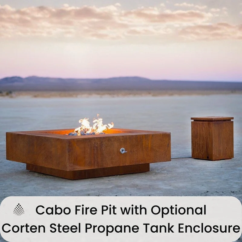 Cabo Square Gas Fire Pit in Luxury Metals - Outdoor Plus