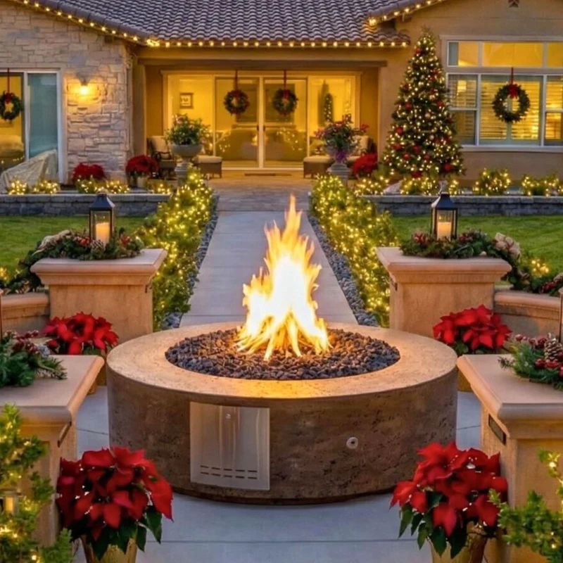 Florence Round Concrete Gas Fire Pit - Outdoor Plus