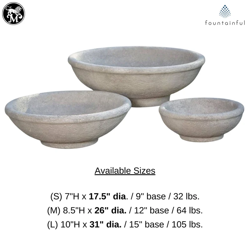 Low Round Bowl Concrete Planters - Massarellis