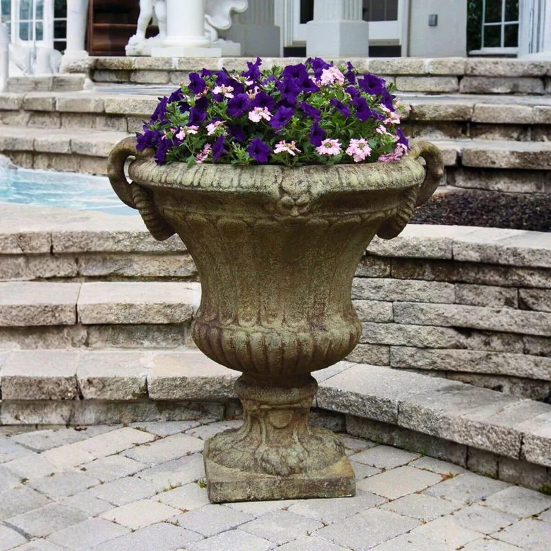 Braided Medallion Handled Urn Planter - Massarellis #6275