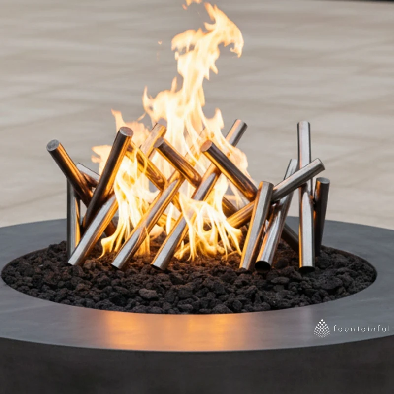 Polished Steel Logs Fire Ornament - Outdoor Plus