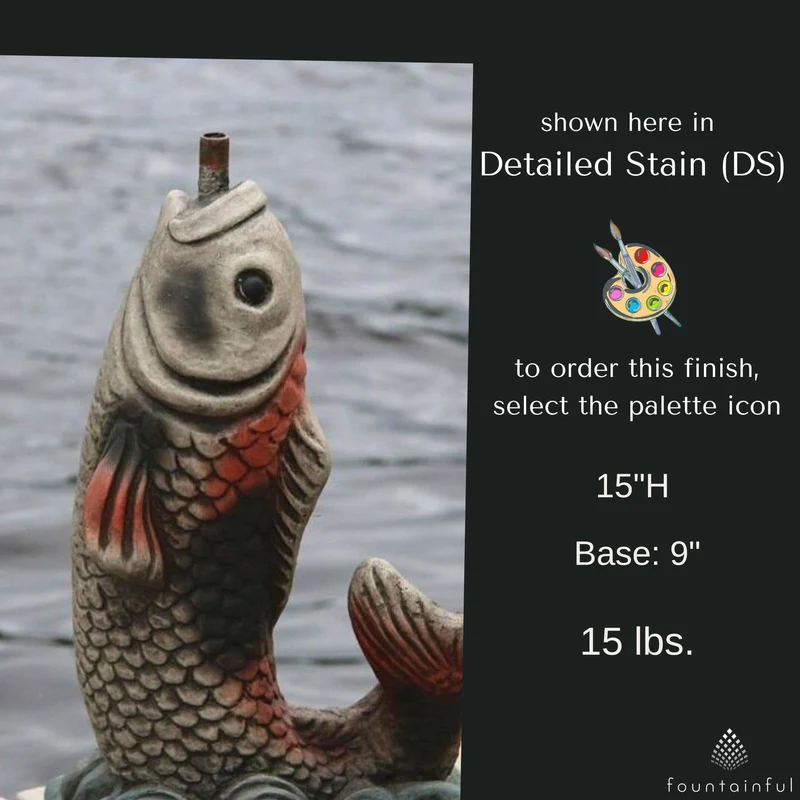 Standing Carp Small Plumbed Concrete Statue - Massarellis #7574