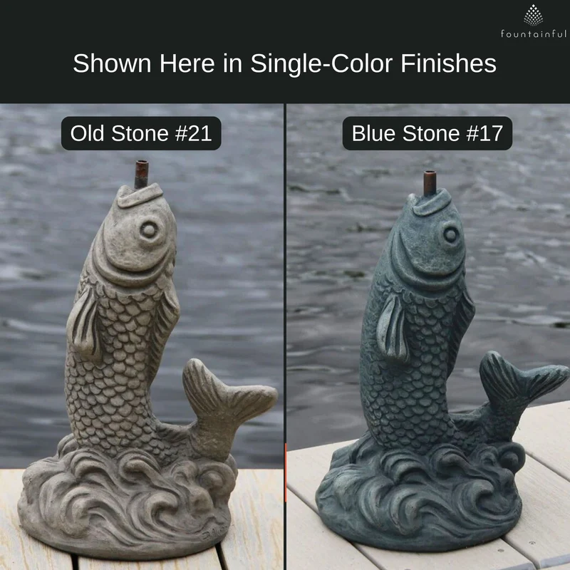 Standing Carp Small Plumbed Concrete Statue - Massarellis #7574