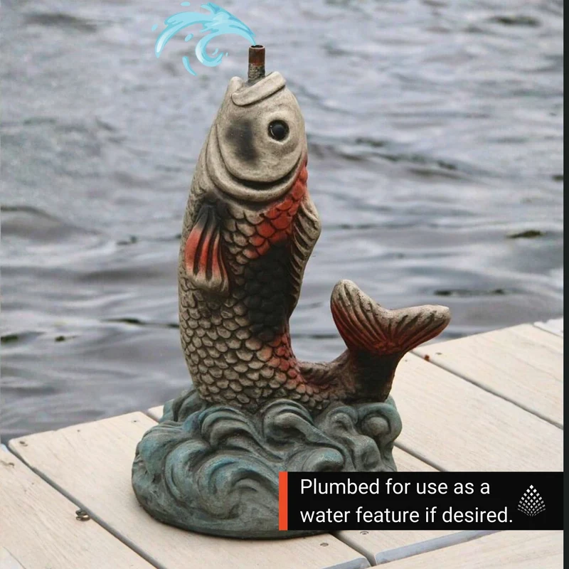 Standing Carp Small Plumbed Concrete Statue - Massarellis #7574