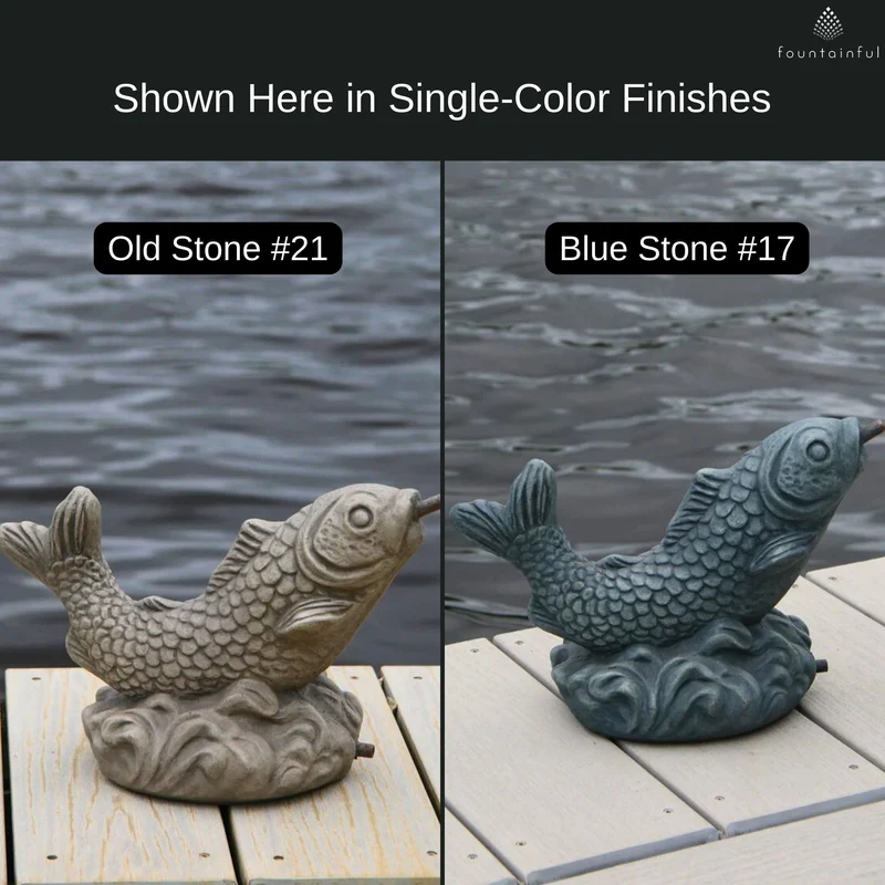 Curling Carp Small Plumbed Concrete Statue - Massarellis #7576