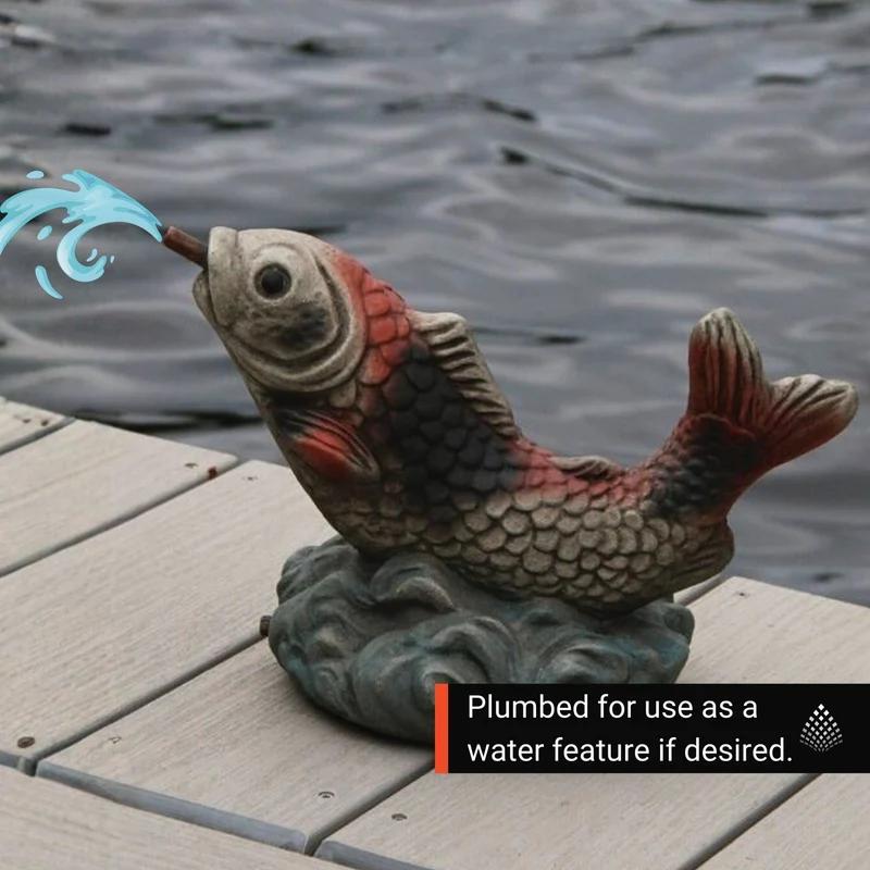 Curling Carp Small Plumbed Concrete Statue - Massarellis #7576