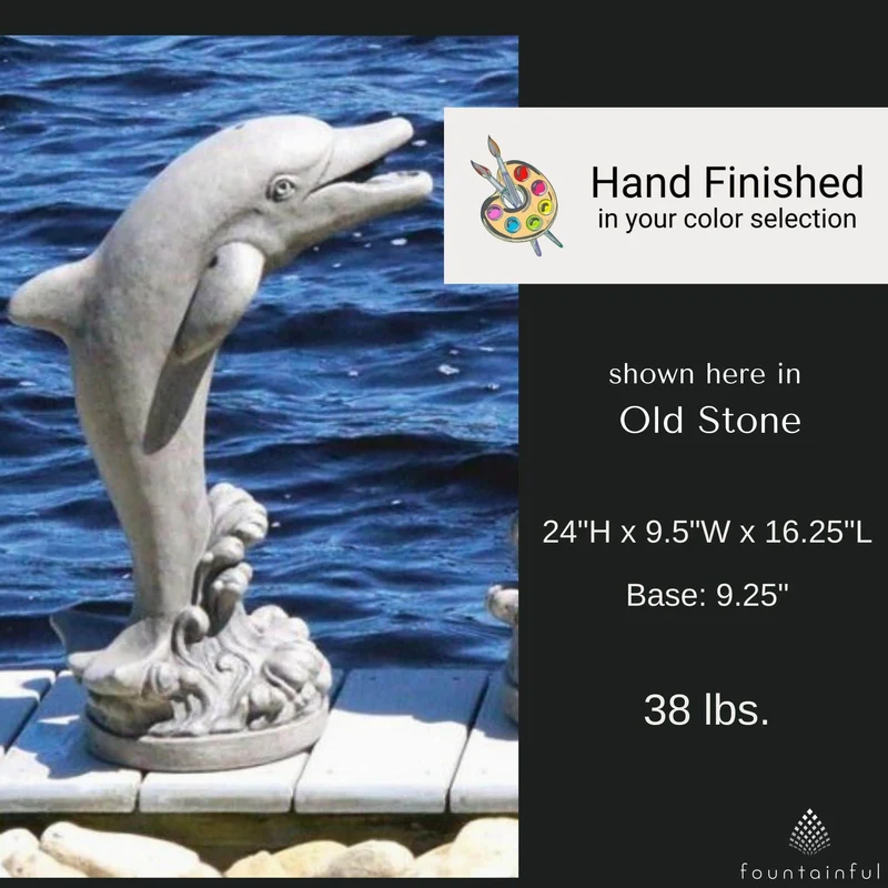 Flip the Dolphin Plumbed Concrete Water Statue - Massarellis #4405