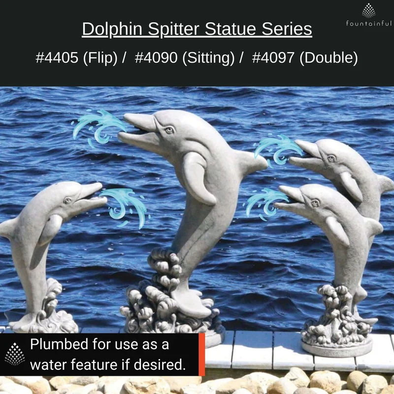Sitting Dolphin Plumbed Concrete Statue - Massarellis #4090
