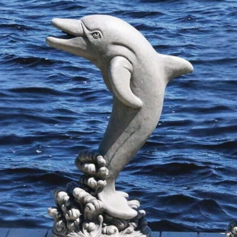 Sitting Dolphin Plumbed Concrete Statue - Massarellis #4090